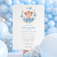 Fête de naissance de bébé garçon Singe Bleu Floral