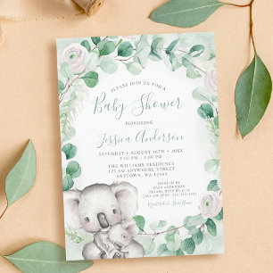 Invitation Fête de naissance de bébé koala floral de verdure