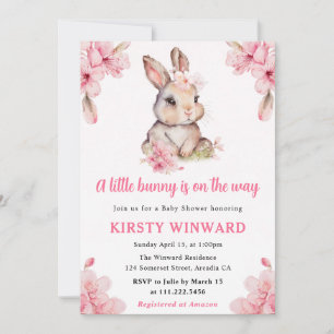 Invitation Fête de naissance de bébé lapin aux fleurs de ceri