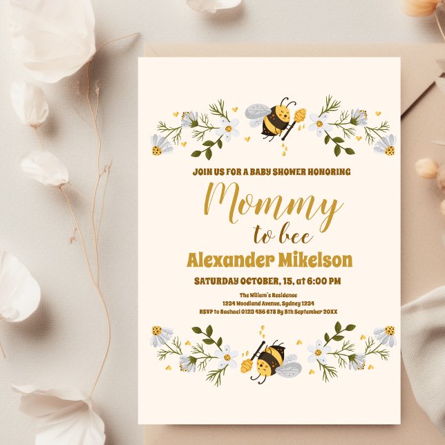 Invitation Fête de naissance de bébé Maman abeille (Créateur téléchargé)