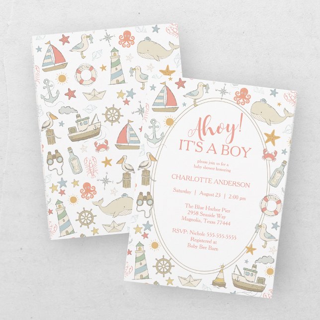 Invitation Fête de naissance de bébé marin (Créateur téléchargé)