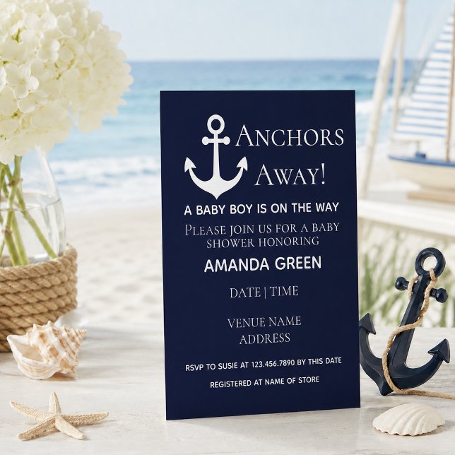Invitation Fête de naissance de bébé nautique bleu marine « A (Créateur téléchargé)