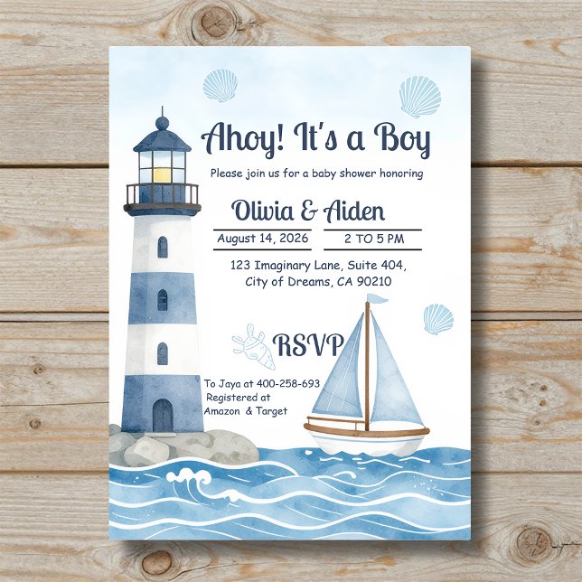 Invitation Fête de naissance de bébé phare nautique C'est un  (Créateur téléchargé)