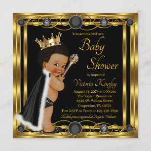 Invitation Fête de naissance de bébé prince Afro Or Noir