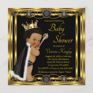 Invitation Fête de naissance de bébé prince Afro Or Noir