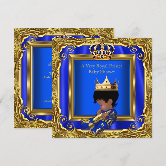 Invitation Fête de naissance de bébé prince royal bleu Cadre  (Devant / Derrière)
