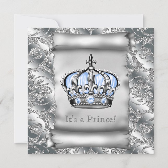 Invitation Fête de naissance de bébé prince royal bleu régale (Devant)