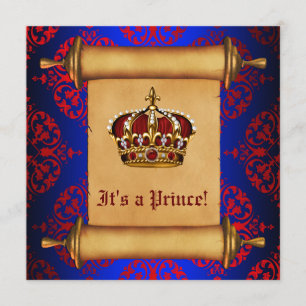 Invitation Fête de naissance de bébé prince royal rouge et bl