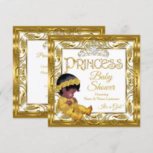 Invitation Fête de naissance de bébé princesse dorée foncée e