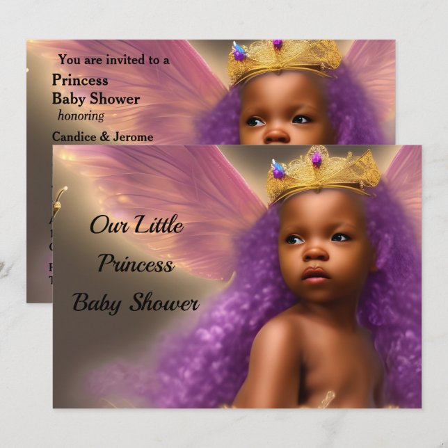 Invitation Fête de naissance de bébé princesse ethnique papil (Devant / Derrière)