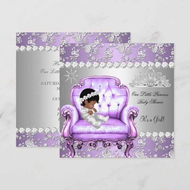 Invitation Fête de naissance de bébé princesse fille Lavande  (Devant / Derrière)