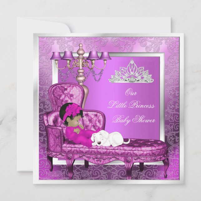 Invitation Fête de naissance de bébé princesse fille rose Béb (Devant)