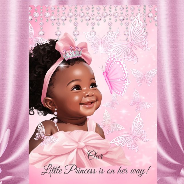 Invitation Fête de naissance de bébé princesse papillon rose  (Créateur téléchargé)