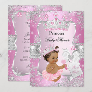 Invitation Fête de naissance de Bébé Princesse Rose Argentée 