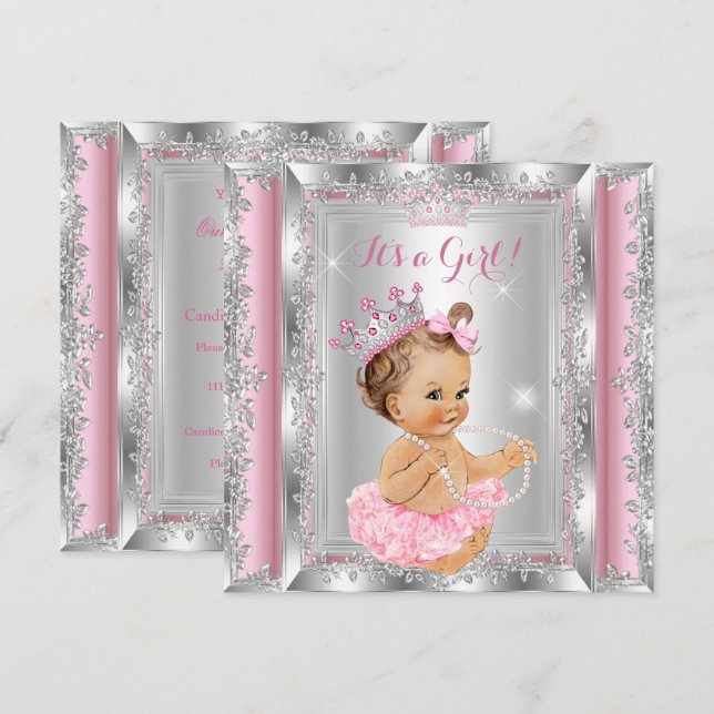 Invitation Fête de naissance de bébé princesse rose tutu arge (Devant / Derrière)
