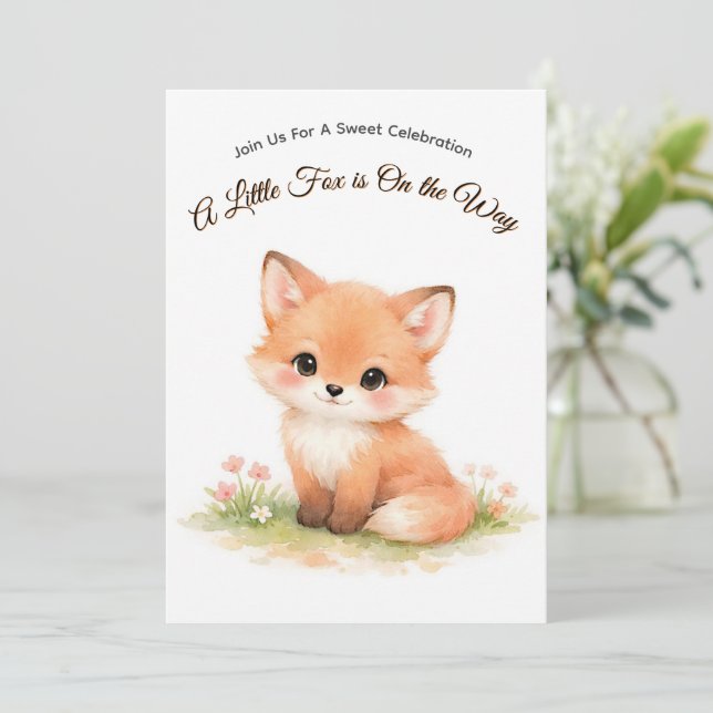 Invitation Fête de naissance de bébé renard pastel mignon, fê (Debout devant)