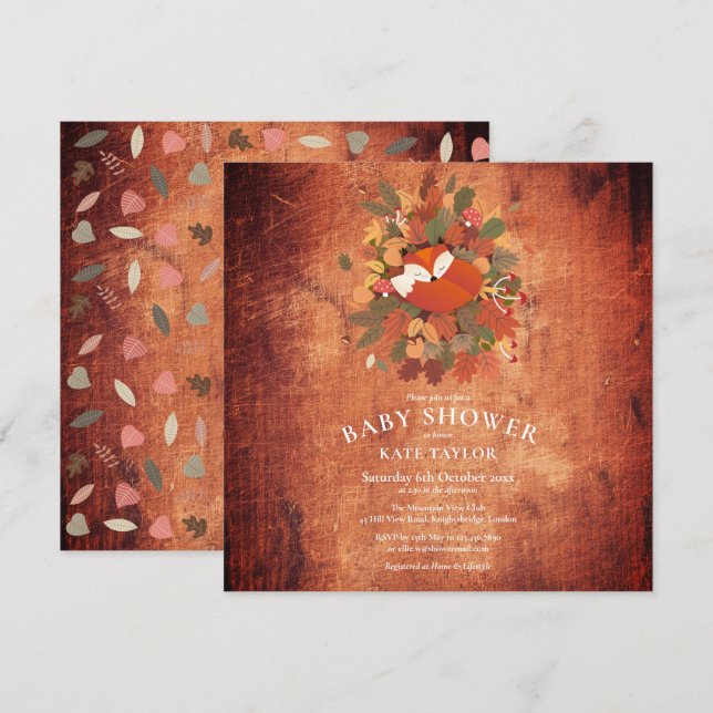 Invitation Fête de naissance de bébé renardeau en forêt / Spr (Devant / Derrière)