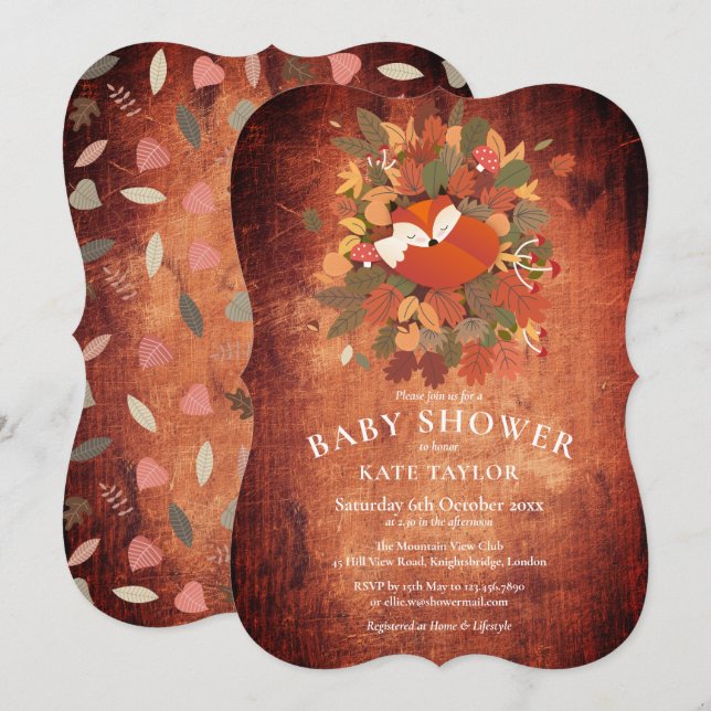 Invitation Fête de naissance de bébé renardeau en forêt / Spr (Devant / Derrière)
