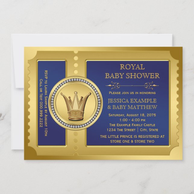 Invitation Fête de naissance de bébé royal bleu garçons (Devant)