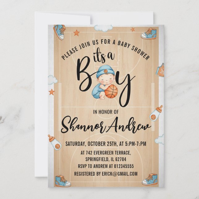 Invitation Fête de naissance de bébé sportive de basketball n (Devant)