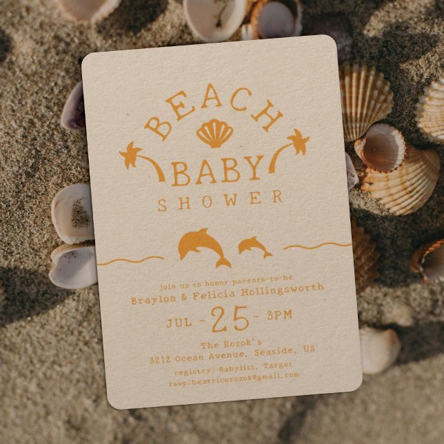 Invitation Fête de naissance de bébé sur la plage d'Orange Be (Créateur téléchargé)
