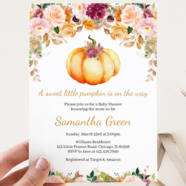 Invitation Fête de Naissance de Citrouille Florale Bébé (Créateur téléchargé)