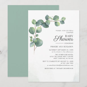 Invitation Fête de naissance de couple botanique moderne Euca