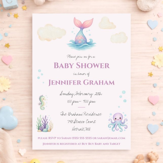 Invitation Fête de naissance de créatures océaniques Sirène (Créateur téléchargé)
