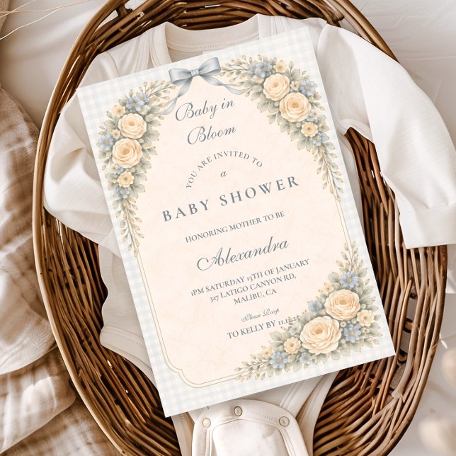Invitation Fête de naissance de Dusty Blue Rose Arch (Créateur téléchargé)