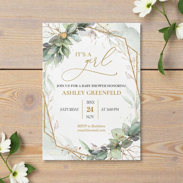 Invitation Fête de naissance de feuillage d'eucalyptus Bohème (Créateur téléchargé)