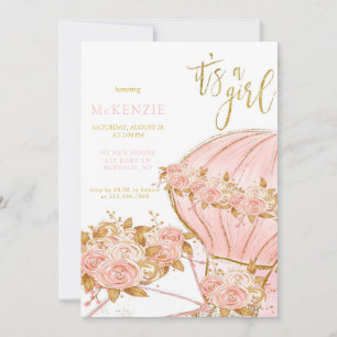 Invitation Fête de naissance de fille avec ballon floral Pink