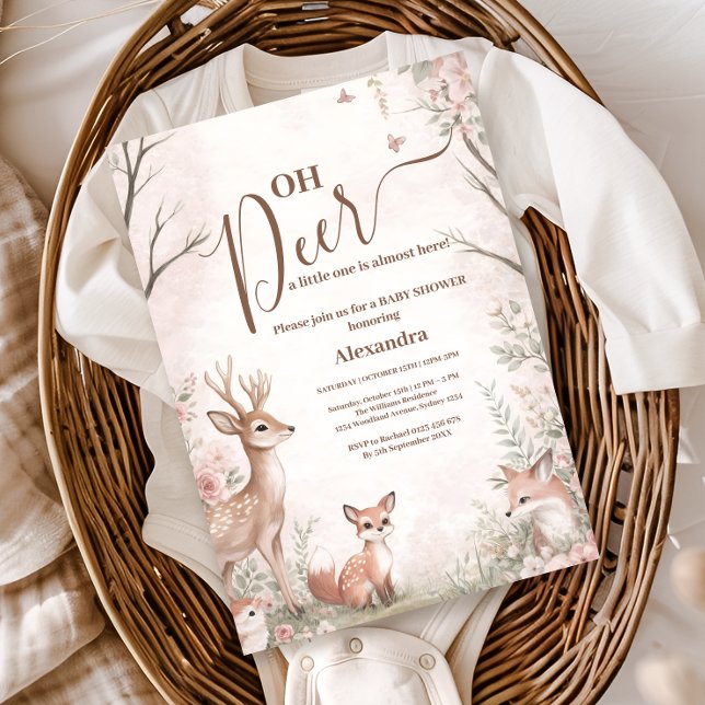 Invitation Fête de naissance de fille Woodland Oh Deer (Créateur téléchargé)