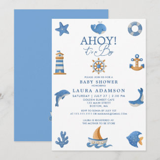 Invitation Fête de Naissance de Garçon de Marin Océanique Nau