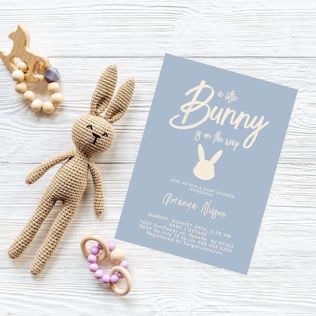 Invitation Fête de naissance de garçon moderne Blue Bunny (Créateur téléchargé)