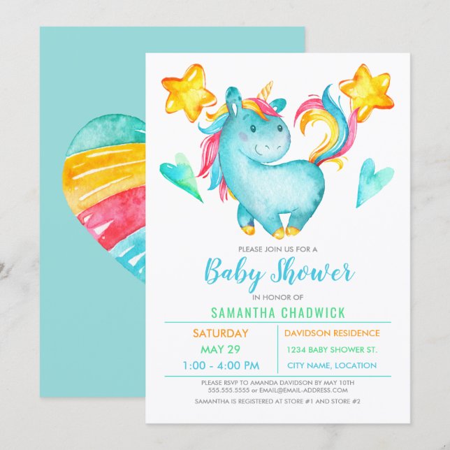 Invitation Fête de naissance de garçons magiques Licorne (Devant / Derrière)