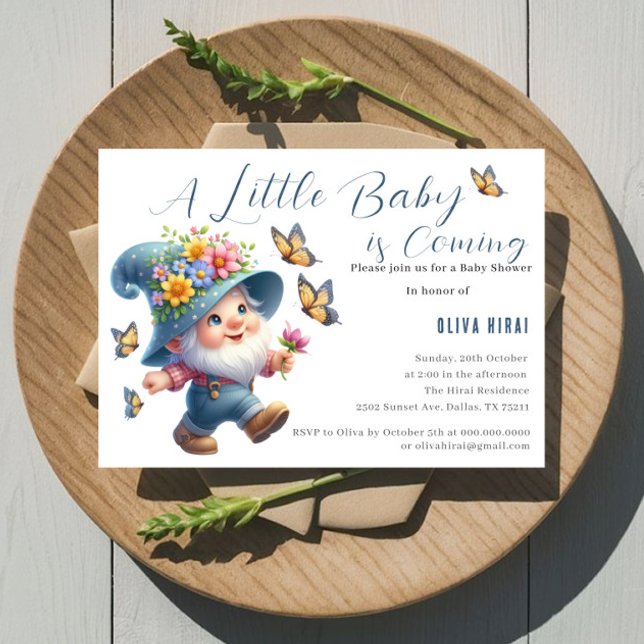 Invitation Fête de Naissance de Gnome Mignon avec Papillon (Créateur téléchargé)