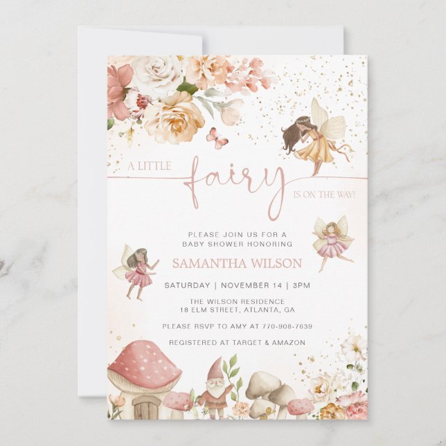 Invitation Fête de Naissance de Jardin de Fée Magique (Devant)