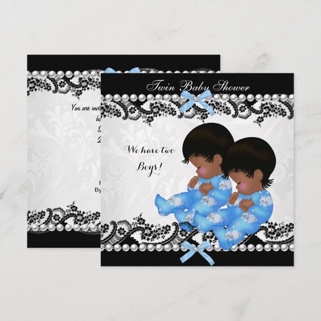 Invitation Fête de naissance de jumeaux afro-américains garço (Devant / Derrière)