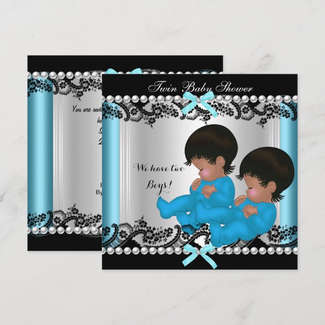 Invitation Fête de naissance de jumeaux afro-américains garço (Devant / Derrière)