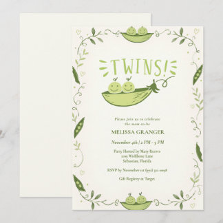 Invitation Fête de naissance de jumeaux Deux Petits Pois dans