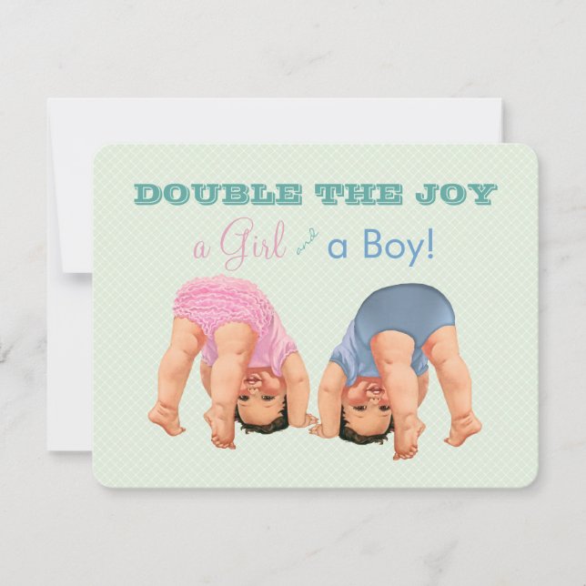 Invitation Fête de naissance de jumeaux garçon et fille (Devant)