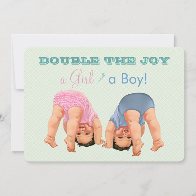Invitation Fête de naissance de jumeaux garçon et fille (Devant)
