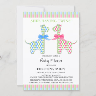 Invitation Fête de Naissance de Jumeaux Garçon et Fille Giraf