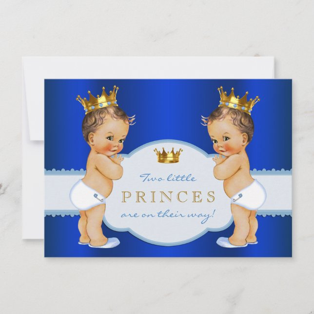 Invitation Fête de naissance de jumeaux garçon Prince Bleu Ro (Devant)