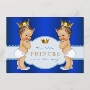 Invitation Fête de naissance de jumeaux garçon Prince Bleu Ro