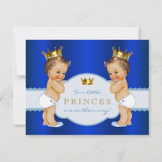 Invitation Fête de naissance de jumeaux garçon Prince Bleu Ro (Devant)