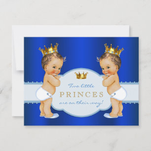 Invitation Fête de naissance de jumeaux garçon Prince Bleu Ro