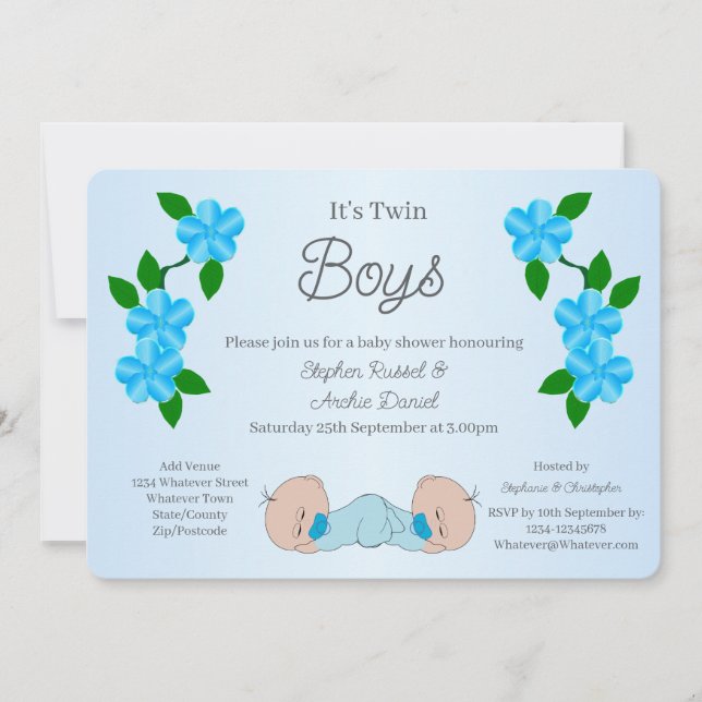 Invitation Fête de naissance de jumeaux garçons (Devant)