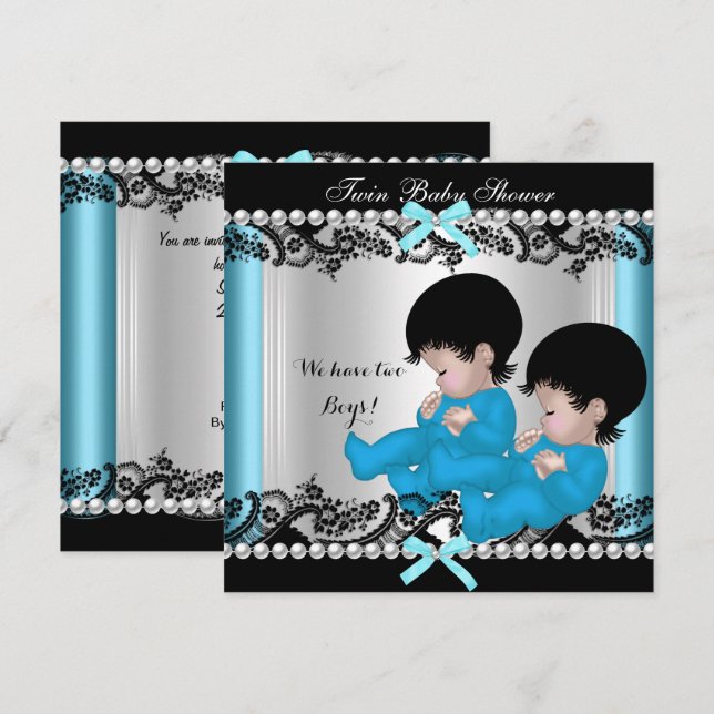 Invitation Fête de naissance de jumeaux garçons Bébés garçons (Devant / Derrière)