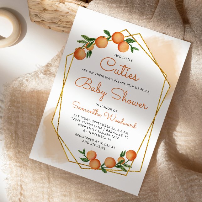 Invitation Fête de naissance de jumeaux Orange Little Cuties  (Créateur téléchargé)